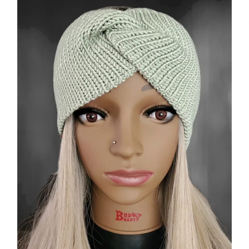 Handmade Knit Twisted‎ Headband | Green Winter Ear Warmer | Cozy Knit Hairband